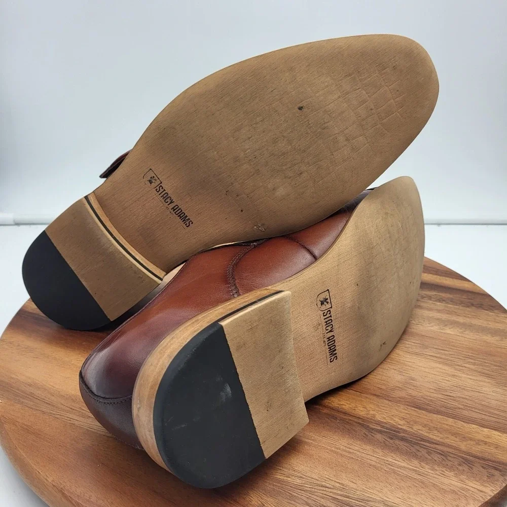 Stacy Adams Monk Strap Shoes Mens Sz 11 M‎ Brown Leather Cap Toe